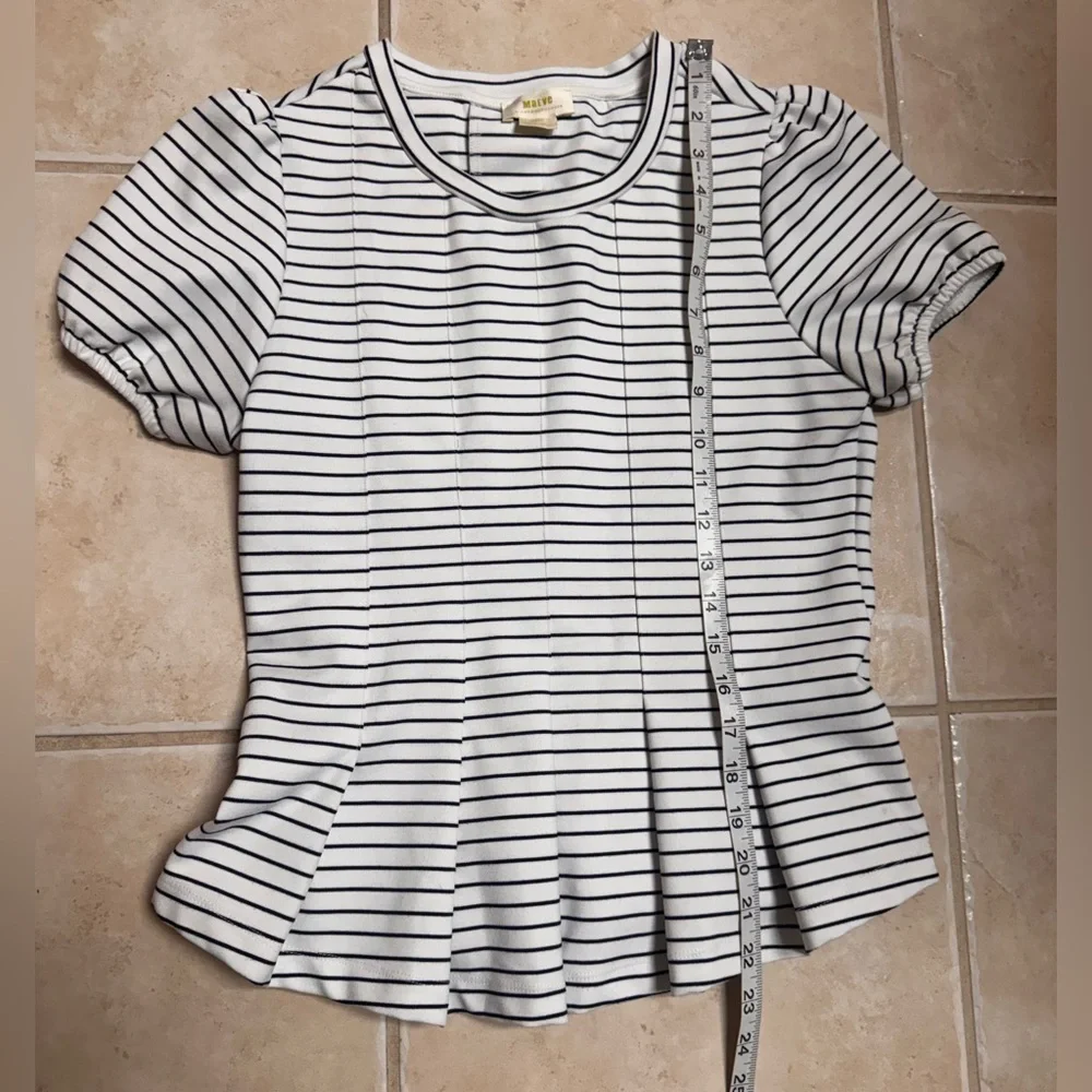 Maeve by Anthropologie Corset Peplum Puff Sleeves Striped Top